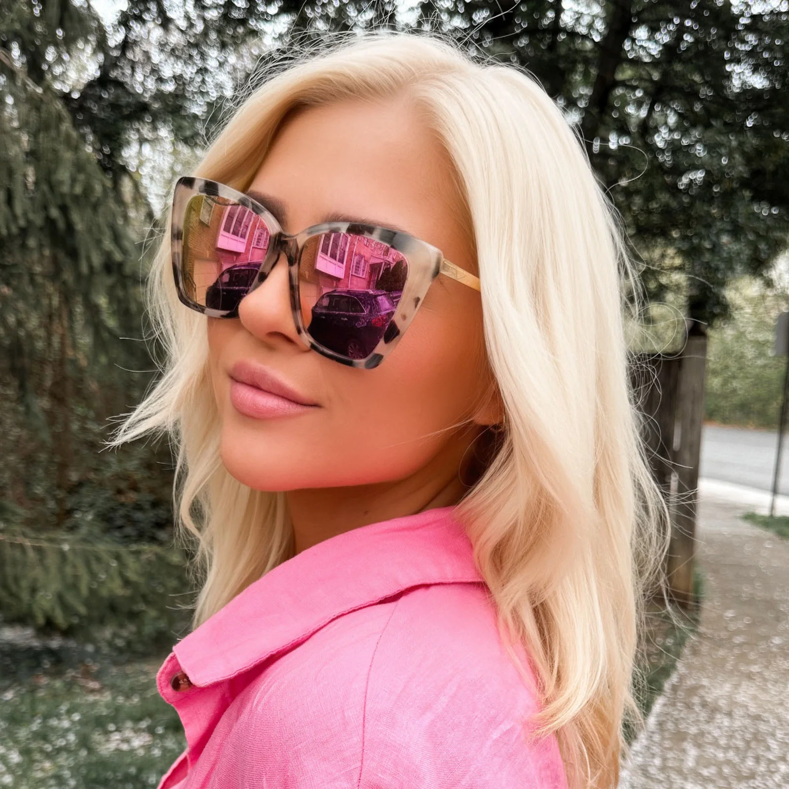 BECKY II - CREAM TORTOISE + PINK MIRROR SUNGLASSES - Image 12
