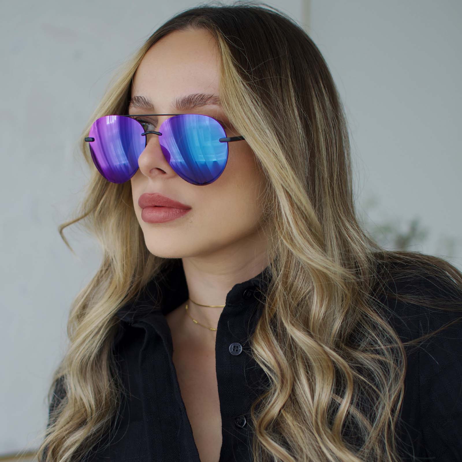 LENOX - MATTE BLACK + PURPLE MIRROR SUNGLASSES - Image 14